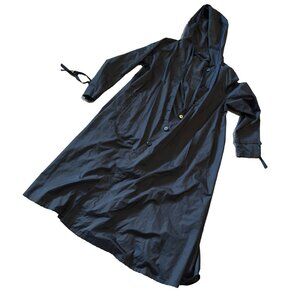 Black Long Rain Trenchcoat, button up Size S
